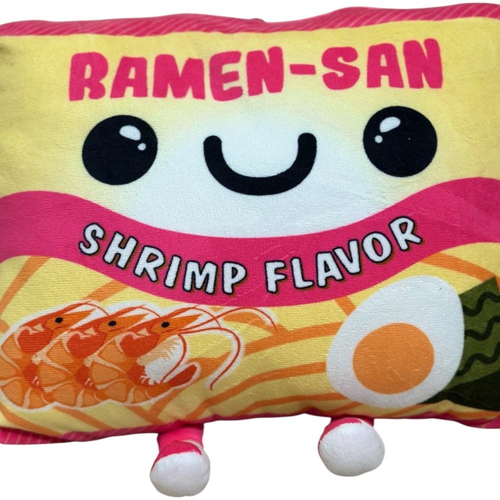 Ramen-San Shrimp Flavor Soft Plush Pillow Kawaii Pink Yellow Instant Noodle - Picture 3 of 8